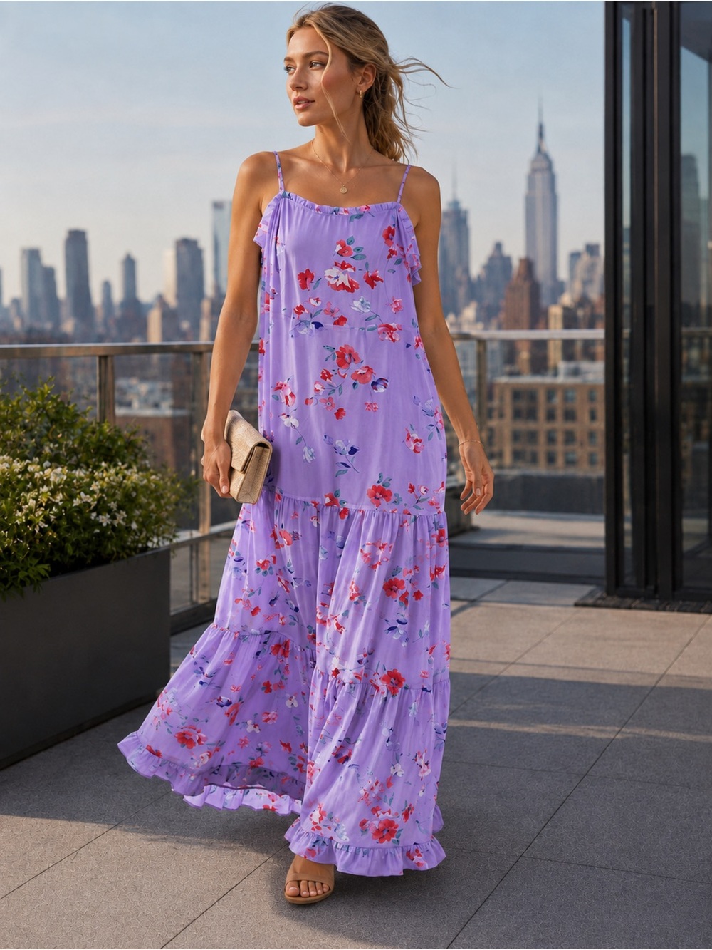 Lulus Lavender Floral Maxi Dress Homecoming Wedding Guest Bridal Baby Shower Sml